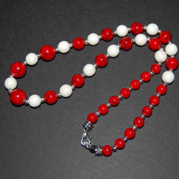 Red Howlite Necklace and Earrings Set,Red and White Howlite Gemstone Beads,Red - Picture 5 of 5